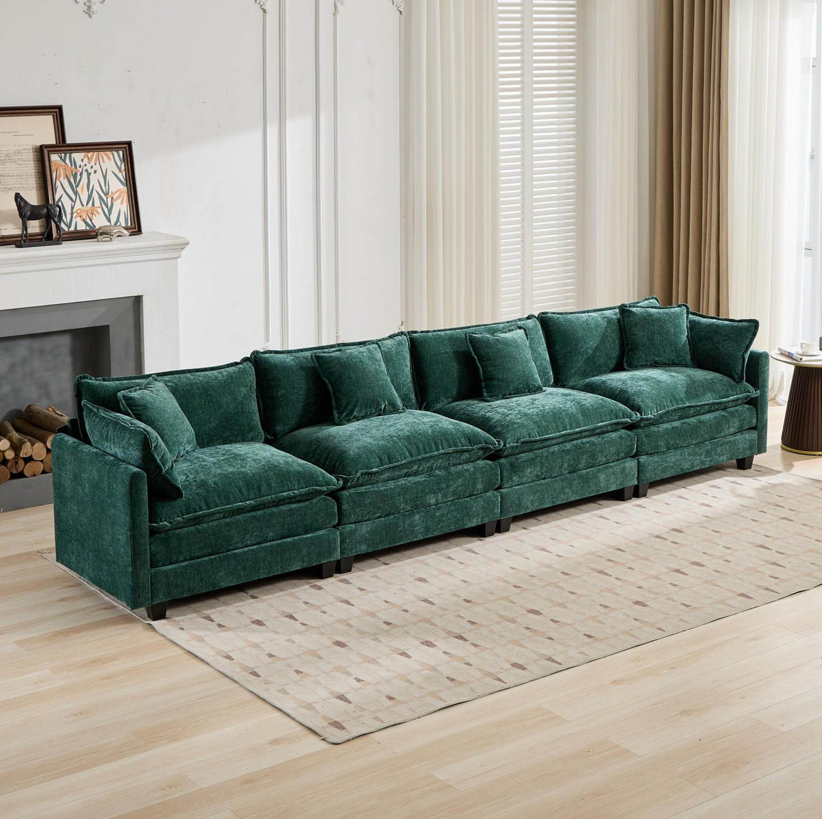 SOFA modular Chenille Green - Grün, Holz (75/84/380cm) - Meubliv