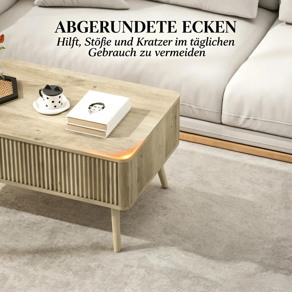 COUCHTISCH höhenverstellbar Eiche mit Stauraum - Eichefarben, Holz/Holzwerkstoff (91/56/43cm)