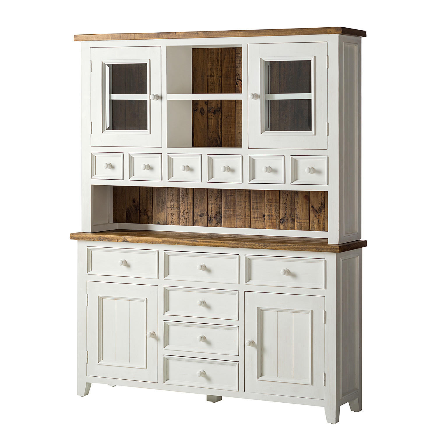 BUFFETSCHRANK - Kiefer massiv - Weiß/Kieferfarben, Holz (159/200/40cm) - home24