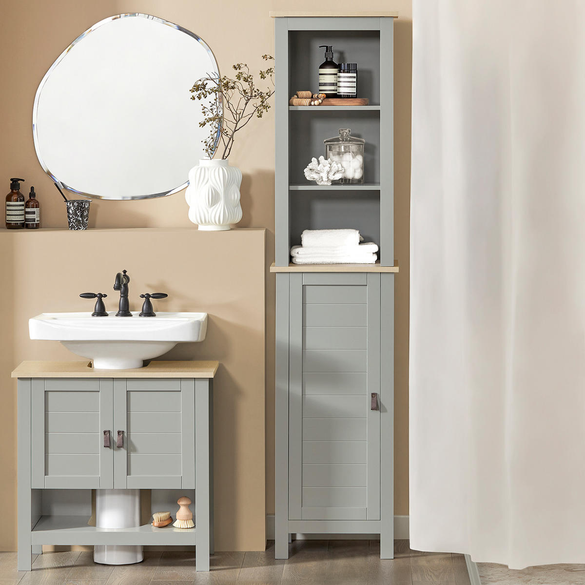 HOCHSCHRANK Hellgrau - Grau, Holzwerkstoff (39/169/30cm) - SoBuy