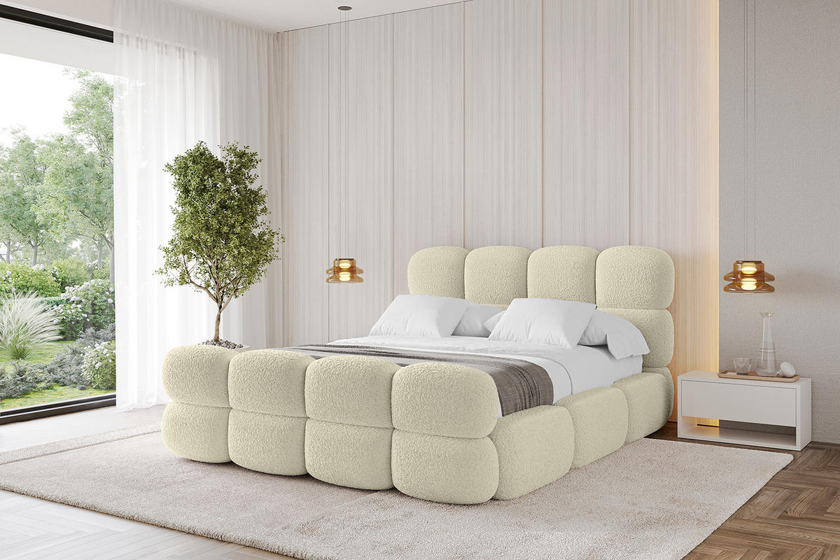 POLSTERBETT mit Bettkasten, Fußteil und Lattenrost, Bett mit Matratze H3/H4 - NOMA-Z 200x200 Beige - Taupe, Holzwerkstoff/Textil (200/200cm) - ALTDECOR