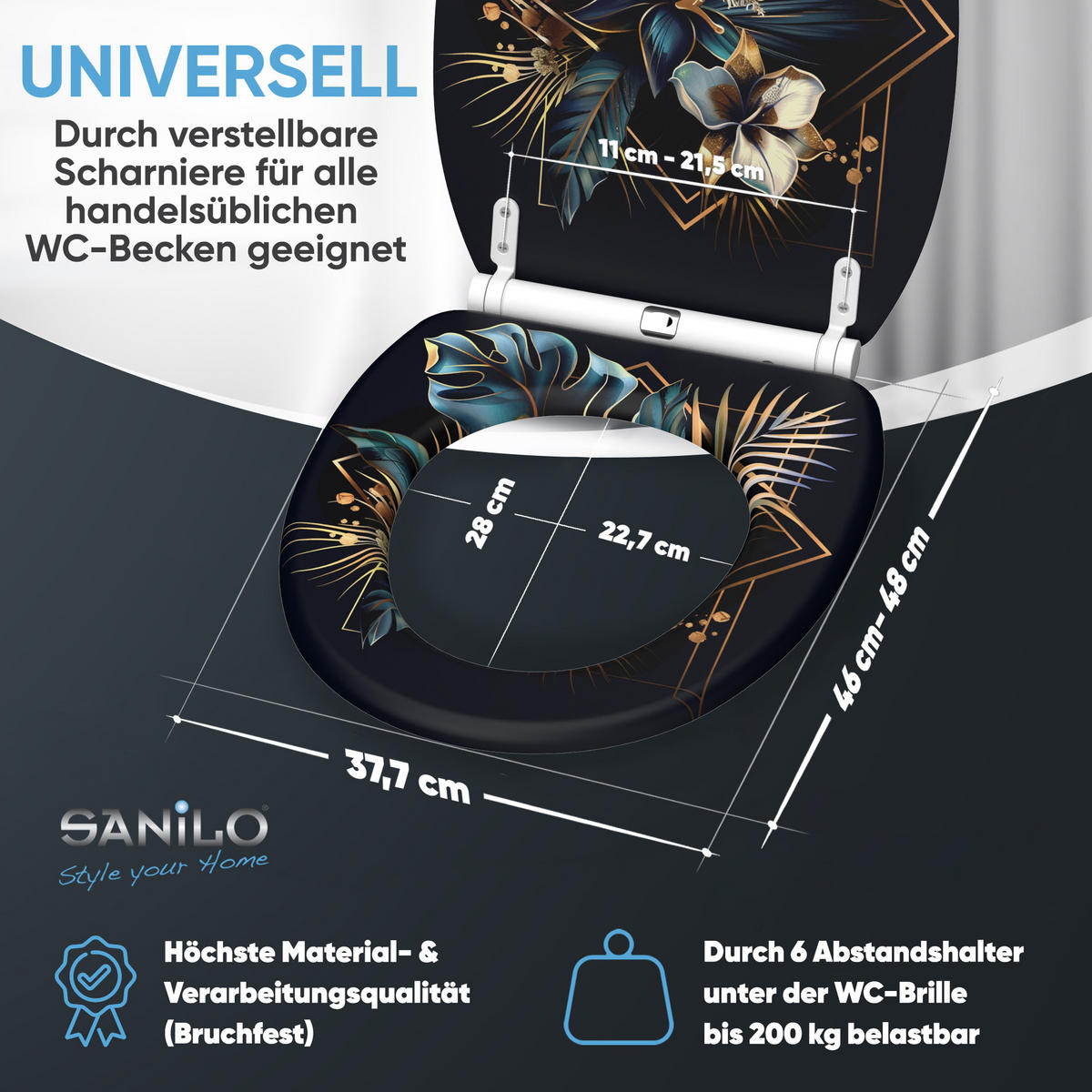 WC-SITZ mit Absenkautomatik & Top Fix Goldfera - Blau, Holzwerkstoff (37.7/5/48cm) - Sanilo