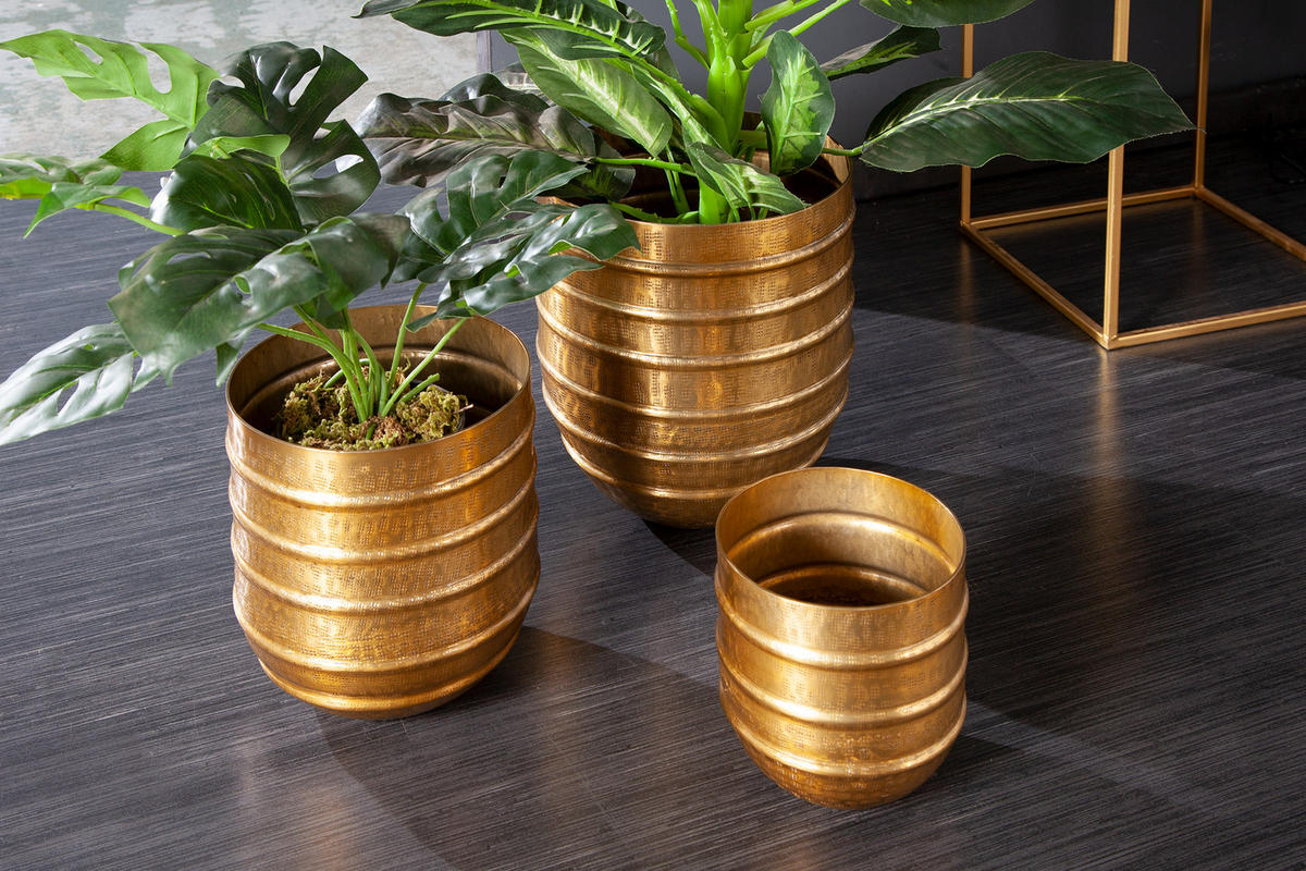 ÜBERTOPF ORIENT Metall Gold 16 cm 3er Set - Goldfarben, Metall (15/16/15cm) - riess-ambiente