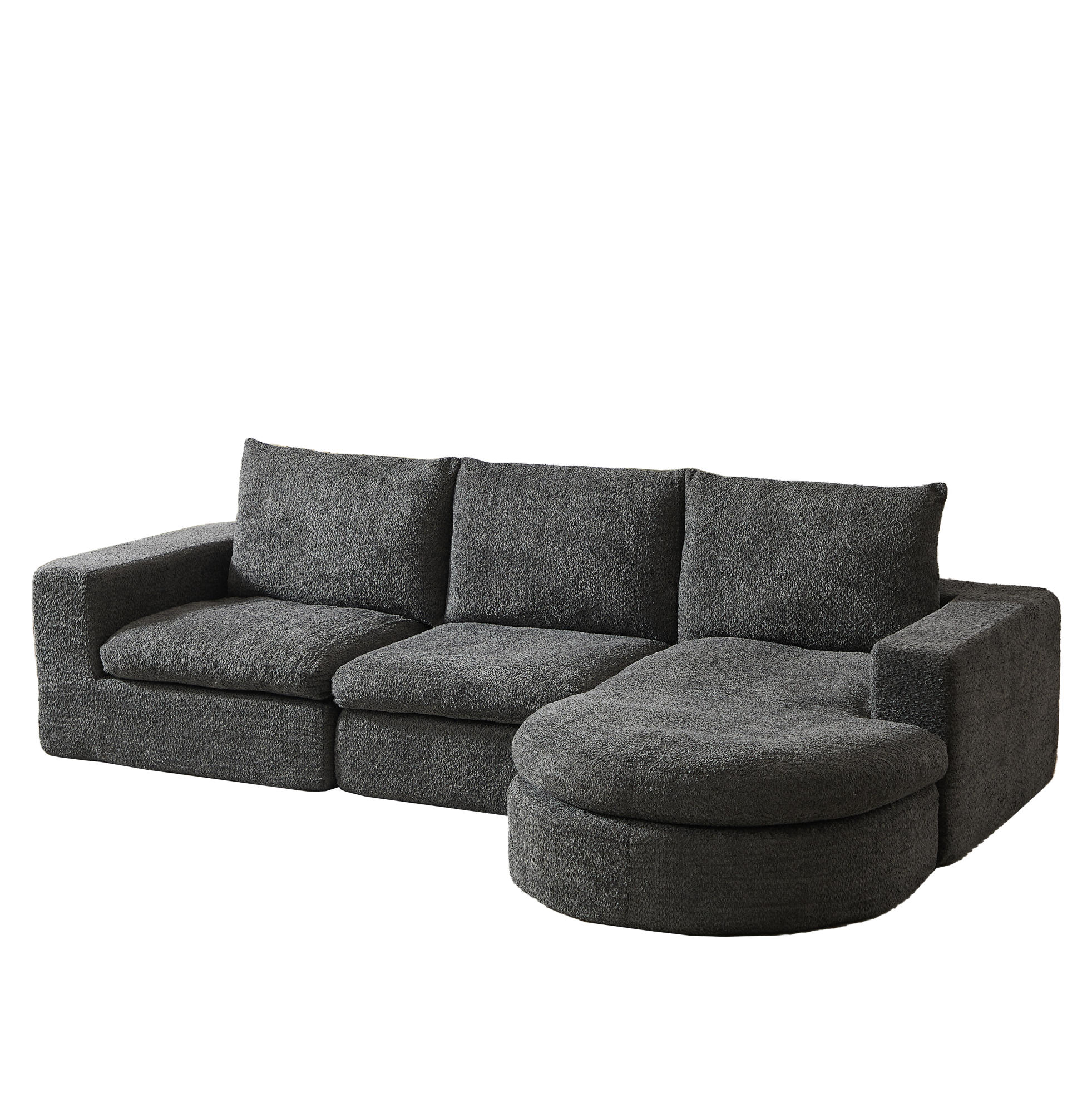 ECKSOFA 250/160/80 cm Sofa grau aus Chenille mit Chaiselongue und Nackenkissen - Grau, Textil (160/250cm) - OKWISH