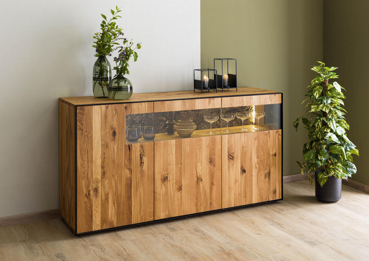 SIDEBOARD Wildeiche 160x45x87 natur geölt STARNBERG #15 - Naturfarben, Holz (160/87/45cm) - Massivmoebel24