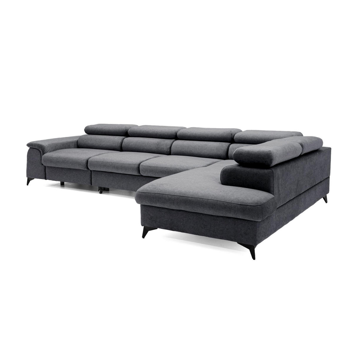 ECKSOFA PLAZA MAXI Rechts mit Schlaffunktion 127x195 Velours Dunkelgrau - Dunkelgrau/Schwarz, Holz/Textil (203/350cm) - Muffo