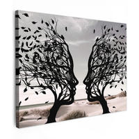 LEINWANDBILD Strand - Meer - Menschen - Baum - Moderne Kunst 40x30 cm - Hellgrau, Textil (40/30cm) - MuchoWow
