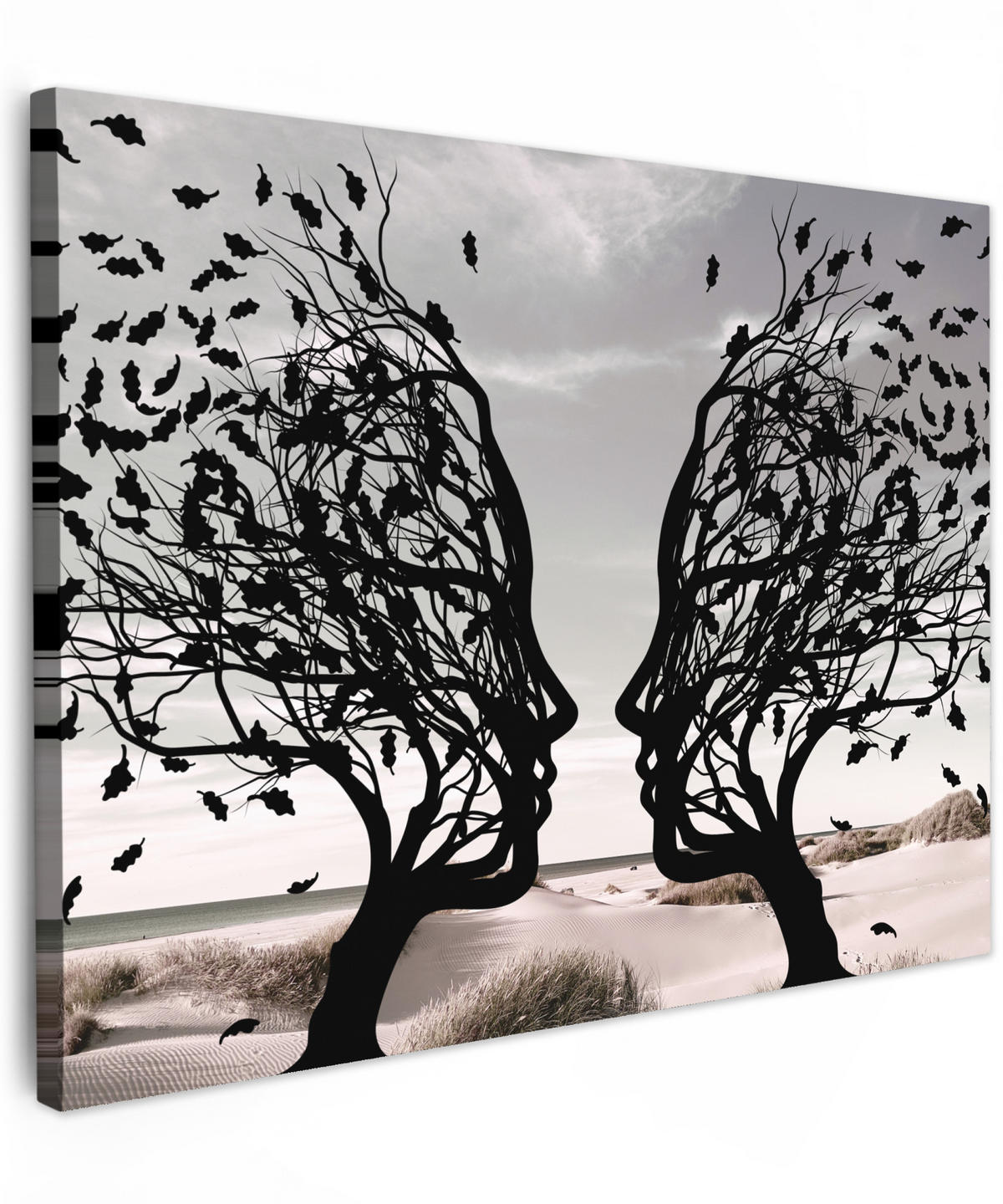 LEINWANDBILD Strand - Meer - Menschen - Baum - Moderne Kunst 40x30 cm - Hellgrau, Textil (40/30cm) - MuchoWow