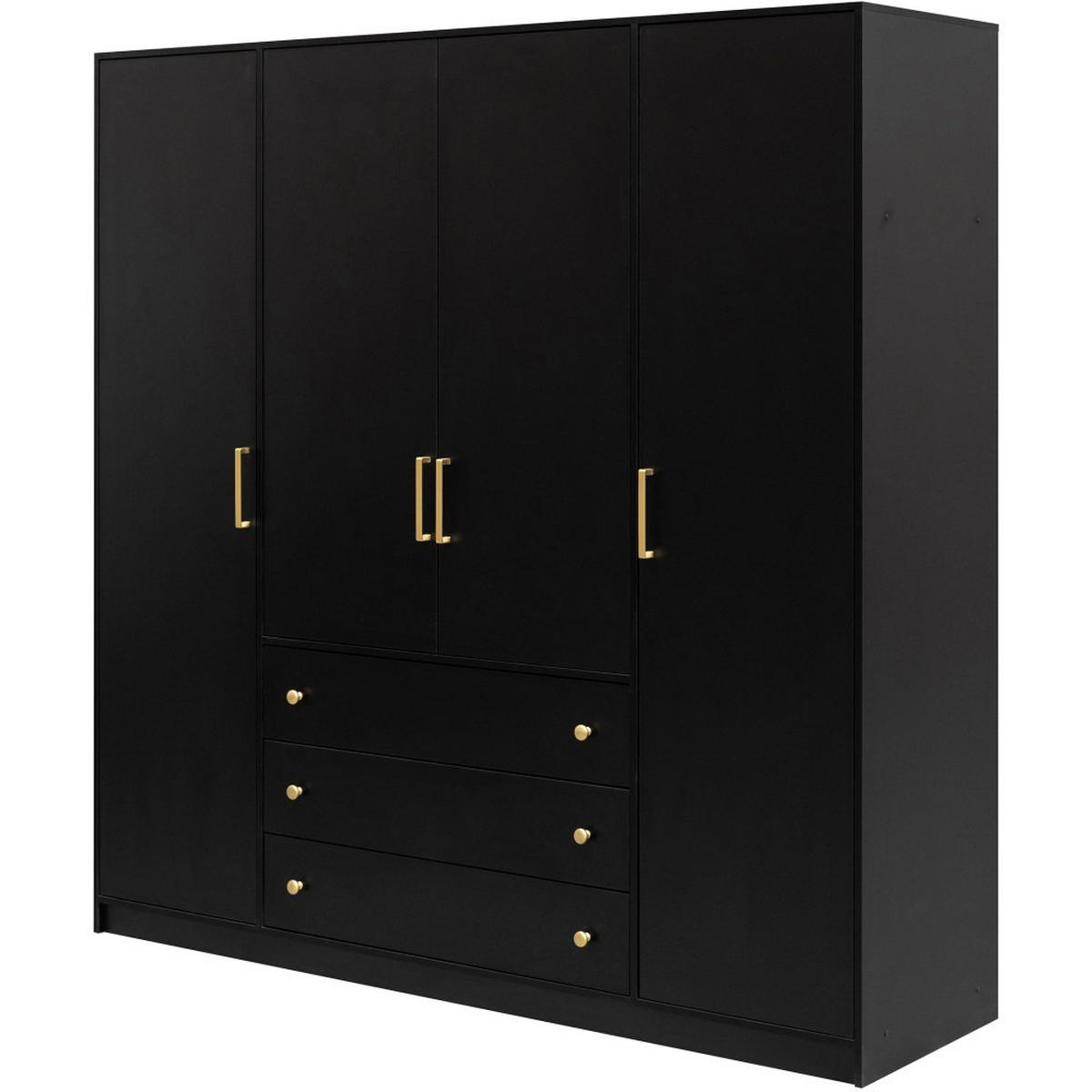 DREHTÜRENSCHRANK Rilo mit 4 Türen und 3 Schubladen, 200 cm, Schwarz - Schwarz, Holzwerkstoff (196/210/58cm) - Beautysofa