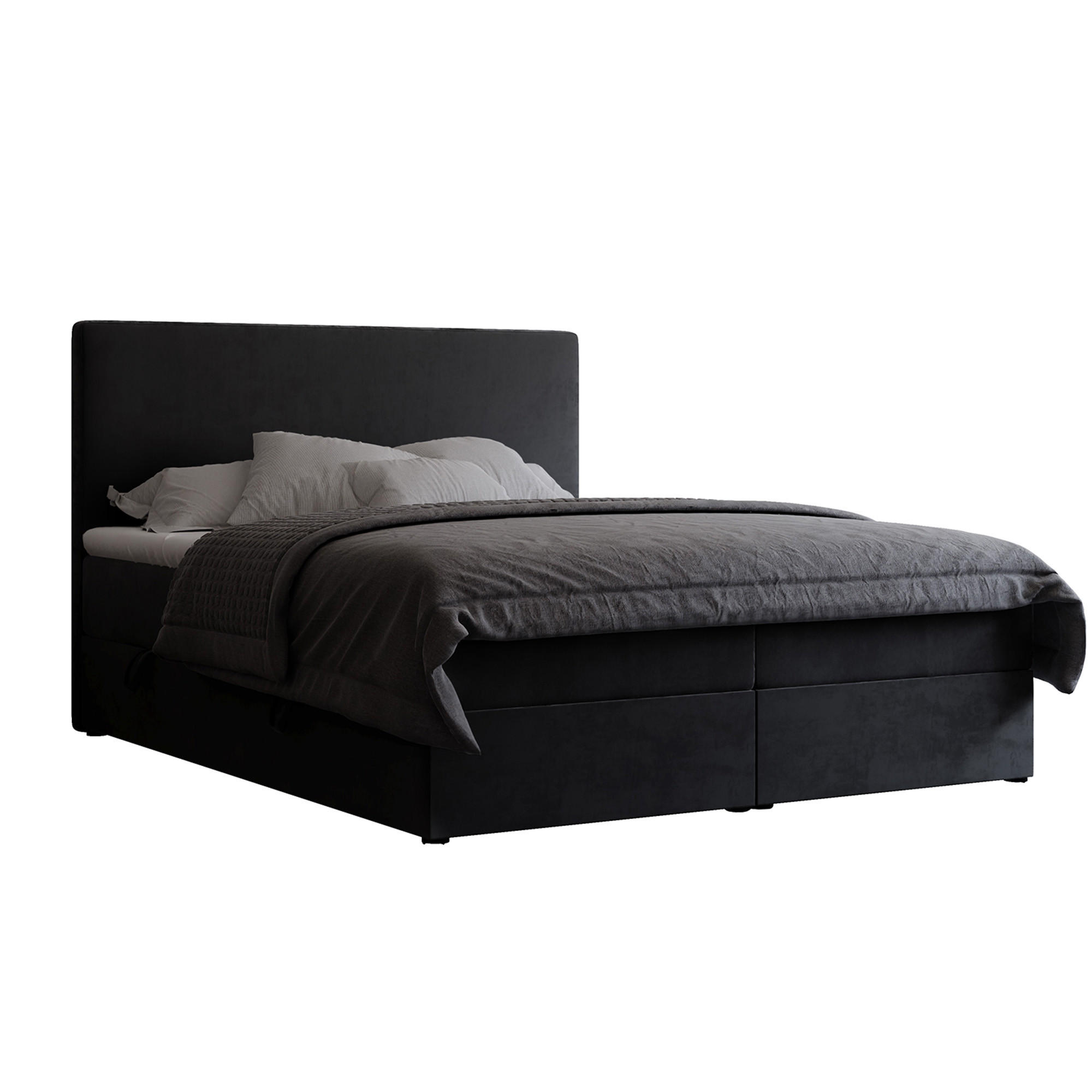 BOXBETT GIULIA 160/200 cm mit Matratze und Topper, Schwarz - Schwarz, Textil (160/200cm) - Idohome