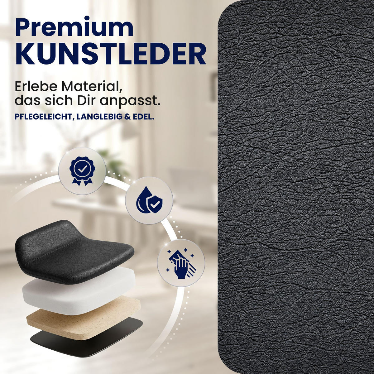 CHEFSESSEL Lederlook Antik Schwarz - Schwarz, Textil/Metall (75/121/65cm) - CLP
