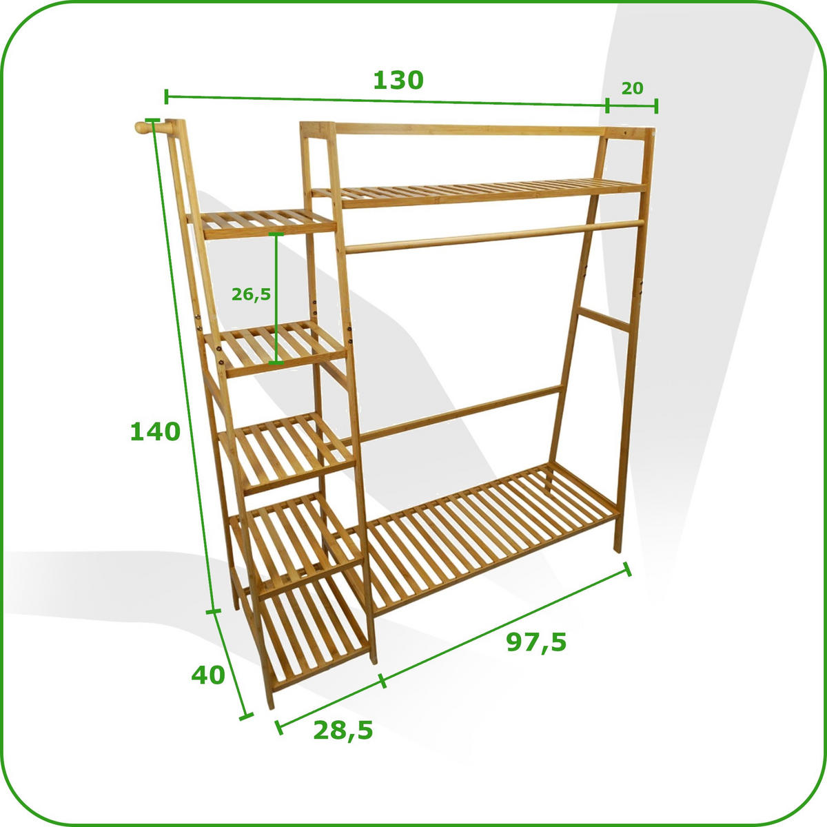 BAMBUSREGAL Bambus Naturfarben mit Seitenregal 140 x 130 x 40 cm - Naturfarben, Holz (130/140/40cm) - Begryf