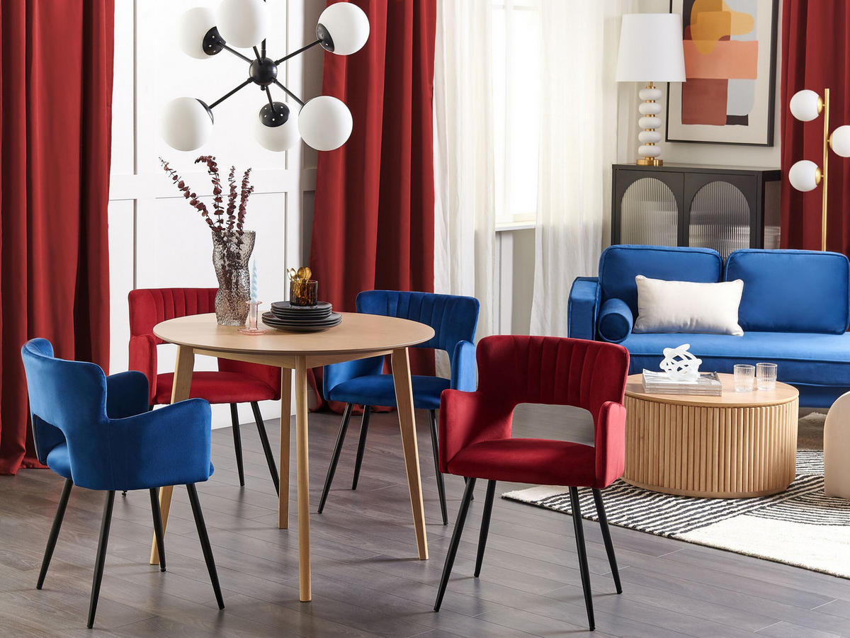 ESSZIMMERSTUHL 2er-Set Samtstoff Rot Sanilac - Rot, Textil/Metall (52/75/44cm) - Beliani