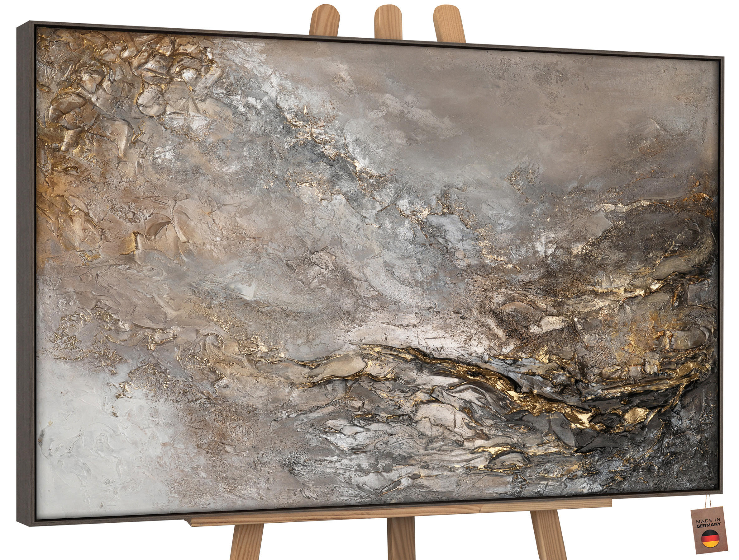 GEMÄLDE Universum II Schattenfugenrahmen Grau 140x100 cm - Grau, Holz (140/100cm) - YS-art gallery