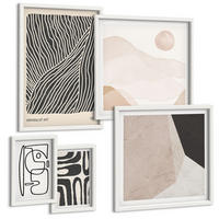 BILDER SET 5er Set - 50x50 cm & 20x30 cm & 40x60 cm Weißer Rahmen - Abstrakte Muster mit Linien - Weiß, Kunststoff (40/60cm) - TULUP