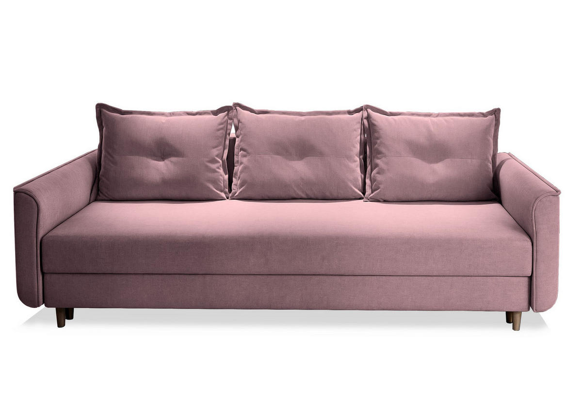 POHOVKA NAPOL, Plyšová látka KRONOS, Pudrová růžová - světle růžová/barva dubu, dřevo/kompozitní dřevo (220/93/87cm) - MASSENO