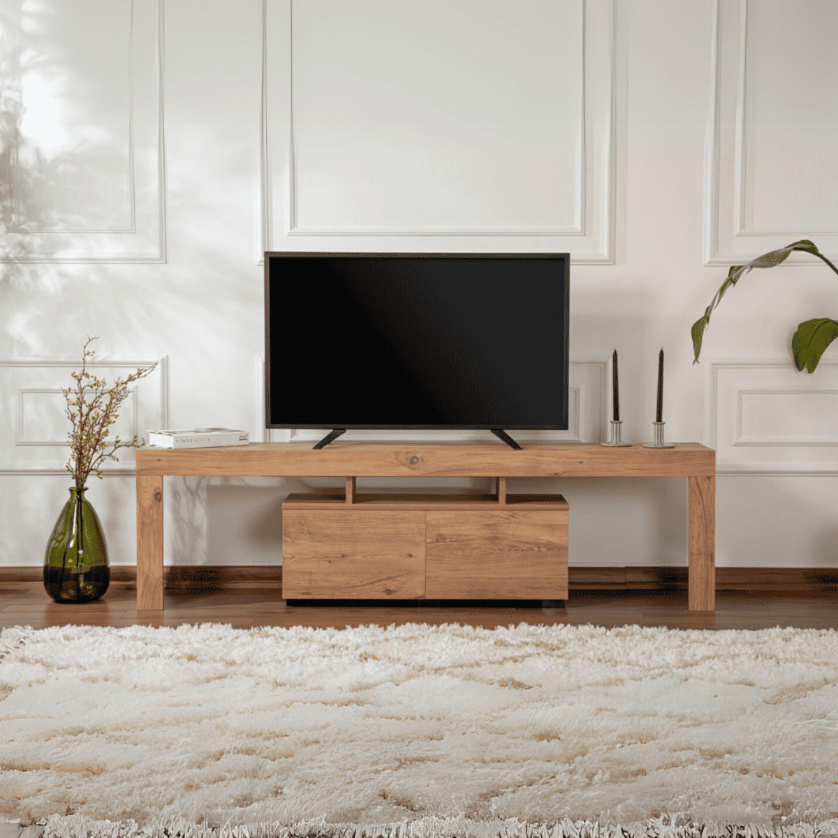 TV-MÖBEL mit 2 Klapptüren 180/31/50 cm - Beige, Holzwerkstoff (31.3/50/180cm) - Calicosy