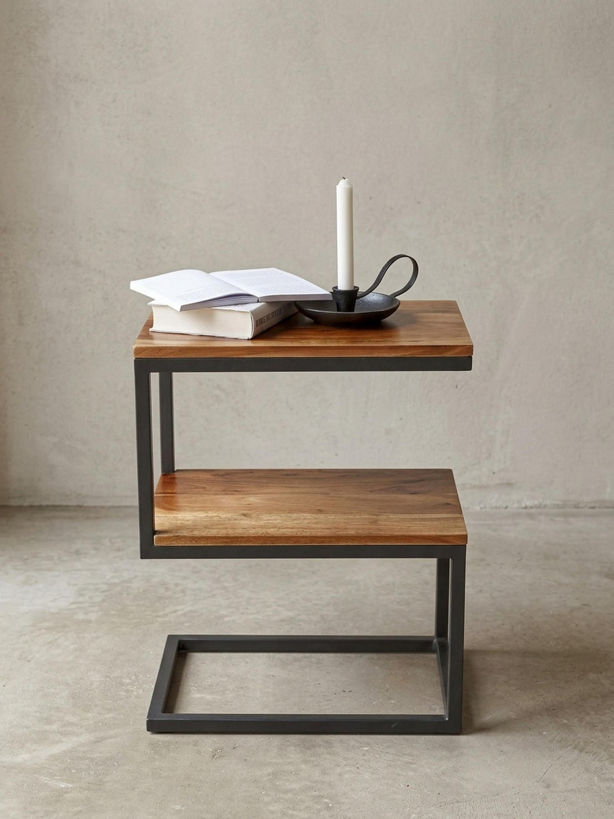 BEISTELLTISCH Massivholz S-Design Metallgestell Ablageflächen INDI, Braun 45x30x60 cm - Schwarz/Braun, Holz/Metall (30/45/60cm) - KADIMA DESIGN