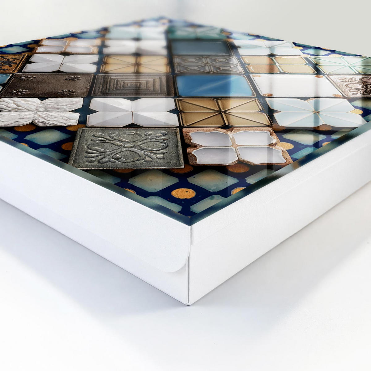 SCHLÜSSELBOX Weiß 30x30 cm – Türöffnung nach rechts - Fliesenmuster - Blau, Metall (30/30/5cm) - TULUP