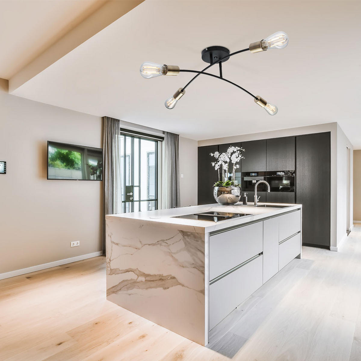 DECKENLEUCHTE Metall Messing Schwarz Rund - Messingfarben, Metall (70/70/21cm)