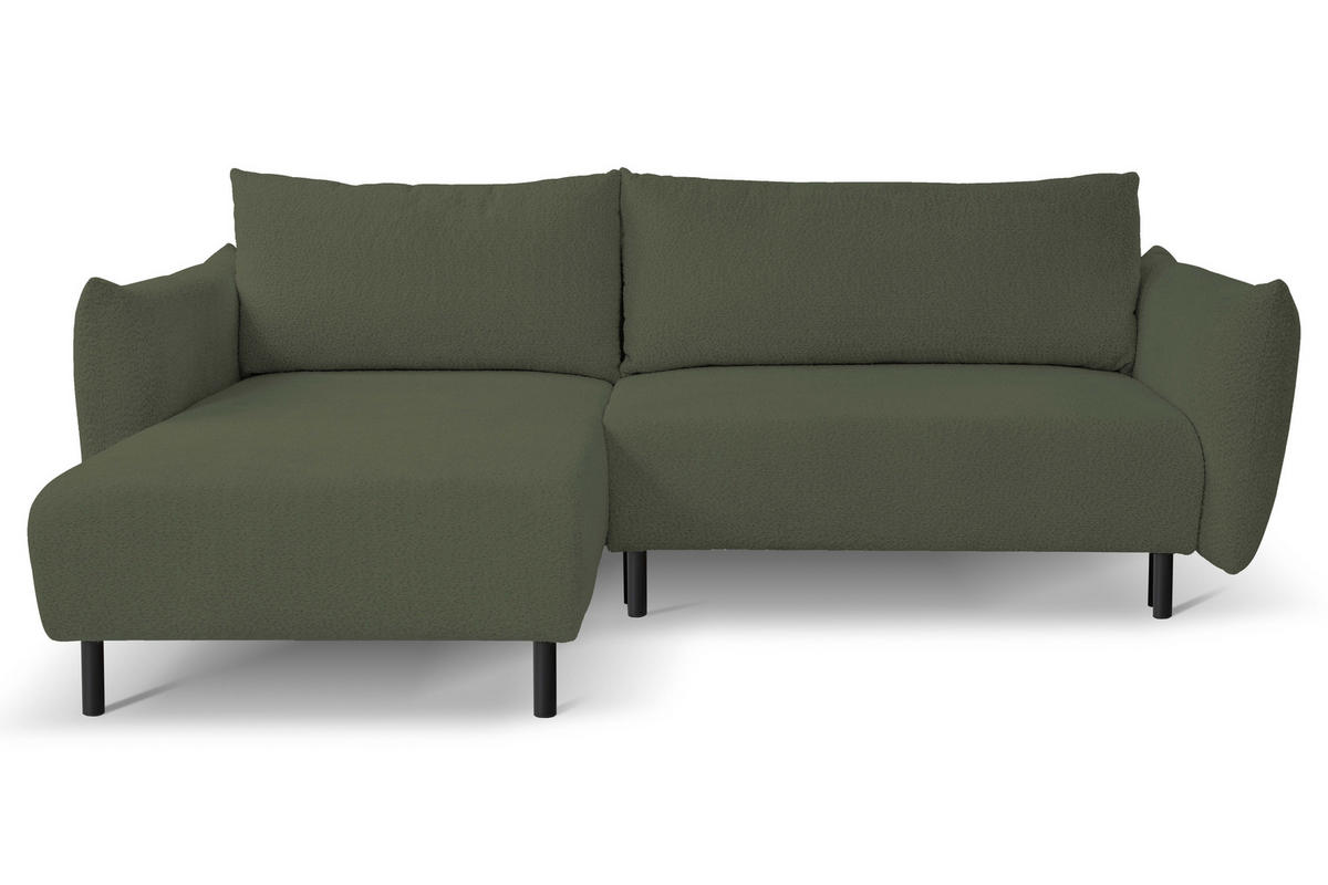 ECKSOFA ADEL mit Schlaffunktion und Bettkasten, L-förm, Metallbeine, verstellbar lose Rückenkissen, freistehend, LINKS, 171x257x90 cm, Green - Grün, Holz/Textil (171/257cm) - DomoHome