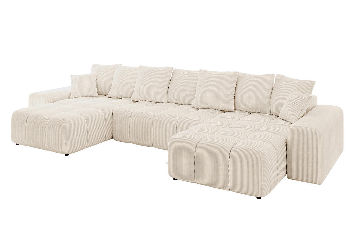 WOHNLANDSCHAFT ENIL-U 390x175x84 Beige Cord - Beige, Holzwerkstoff/Kunststoff (390/84/175cm) - ALTDECOR