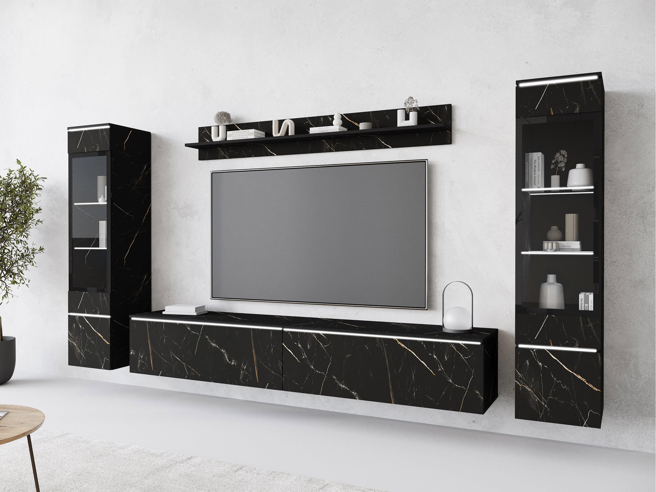 WOHNWAND Vera II mit weißer LED Beleuchtung - Braun, Holzwerkstoff (30/130/33cm) - MIRJAN24