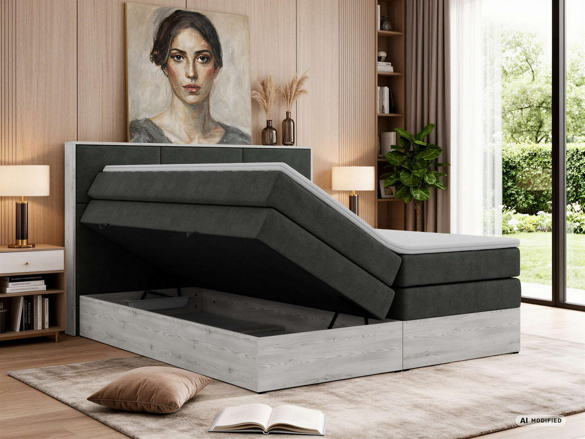 POSTEL BOXSPRING DELNOR KING 200/200 - Tmavě šedá Strukturovaná látka - Topper T25 - H3 - černá/tmavě šedá, textil/plast (200/200cm) - MKS