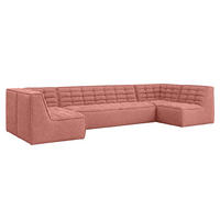 ROHOVÁ SEDAČKA modulární ve tvaru U, plyšová tkanina Pop, Růžová, LAZY U Medium - růžová, dřevo (386/76/173cm) - Kaiser Möbel