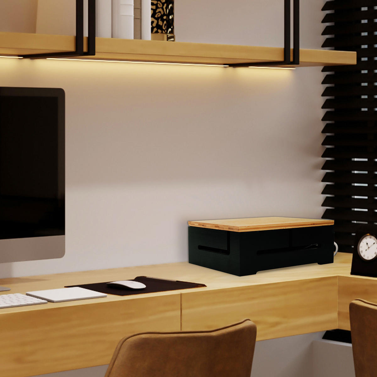 KABELBOX - Schwarz, Holz (22/32/11cm) - Relaxdays