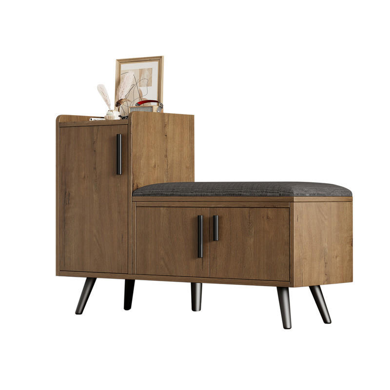 SCHUHSCHRANK mit 3 Stauraumtüren und asymmetrischen Metallgriffen 100x34x69 cm - Braun, Holzwerkstoff (34/68.5/100cm) - Fuleadture