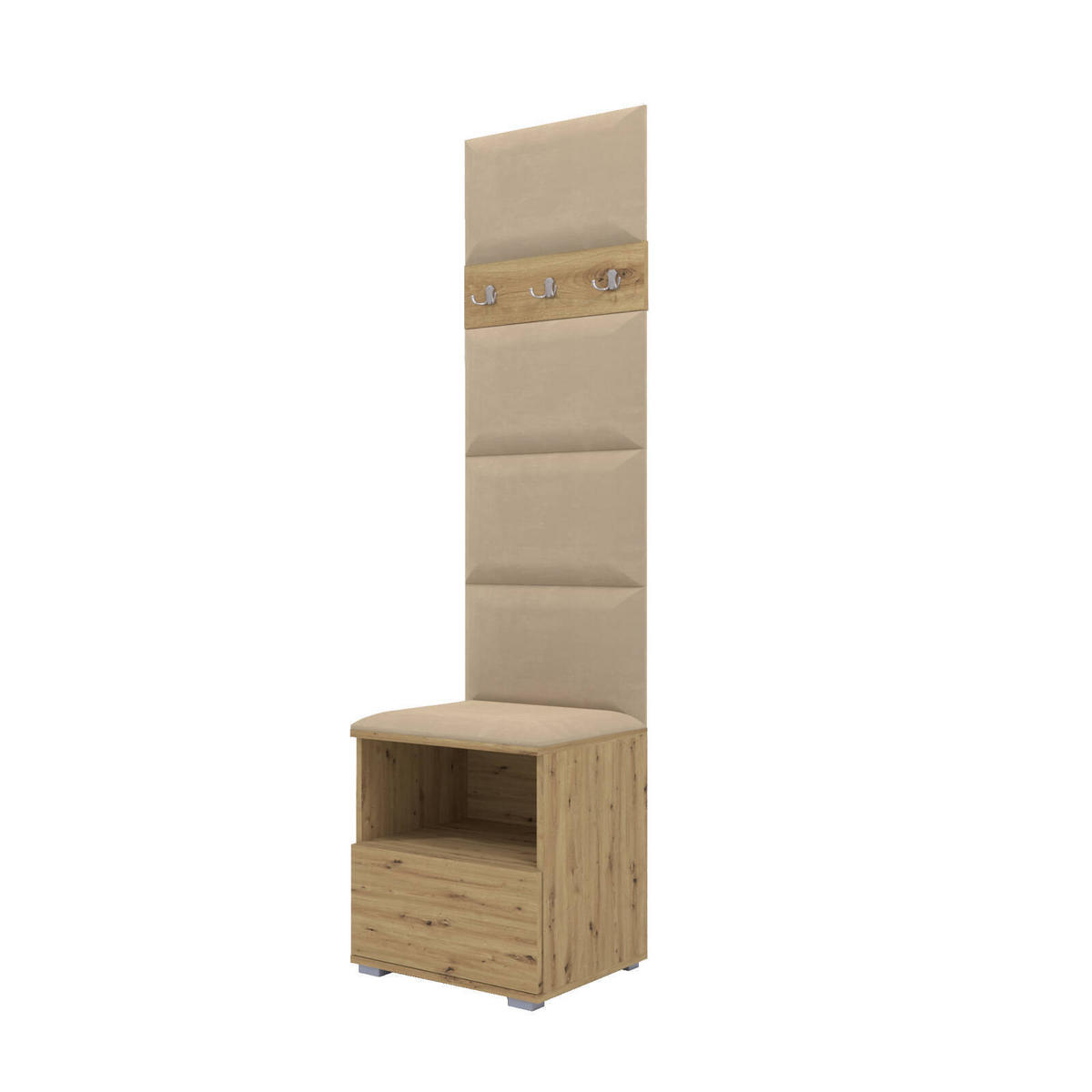 GARDEROBEN-SET Nela IV mit gepolsterten Paneelen 50/187/40 - Beige/Silberfarben, Holzwerkstoff/Kunststoff (50/187/40cm)
