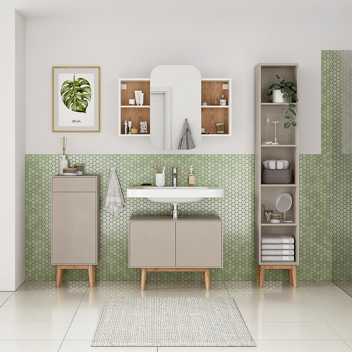 UNTERSCHRANK - Holzwerkstoff / Teilmassivholz - Taupe, Holz/Holzwerkstoff (40/97/32cm) - home24