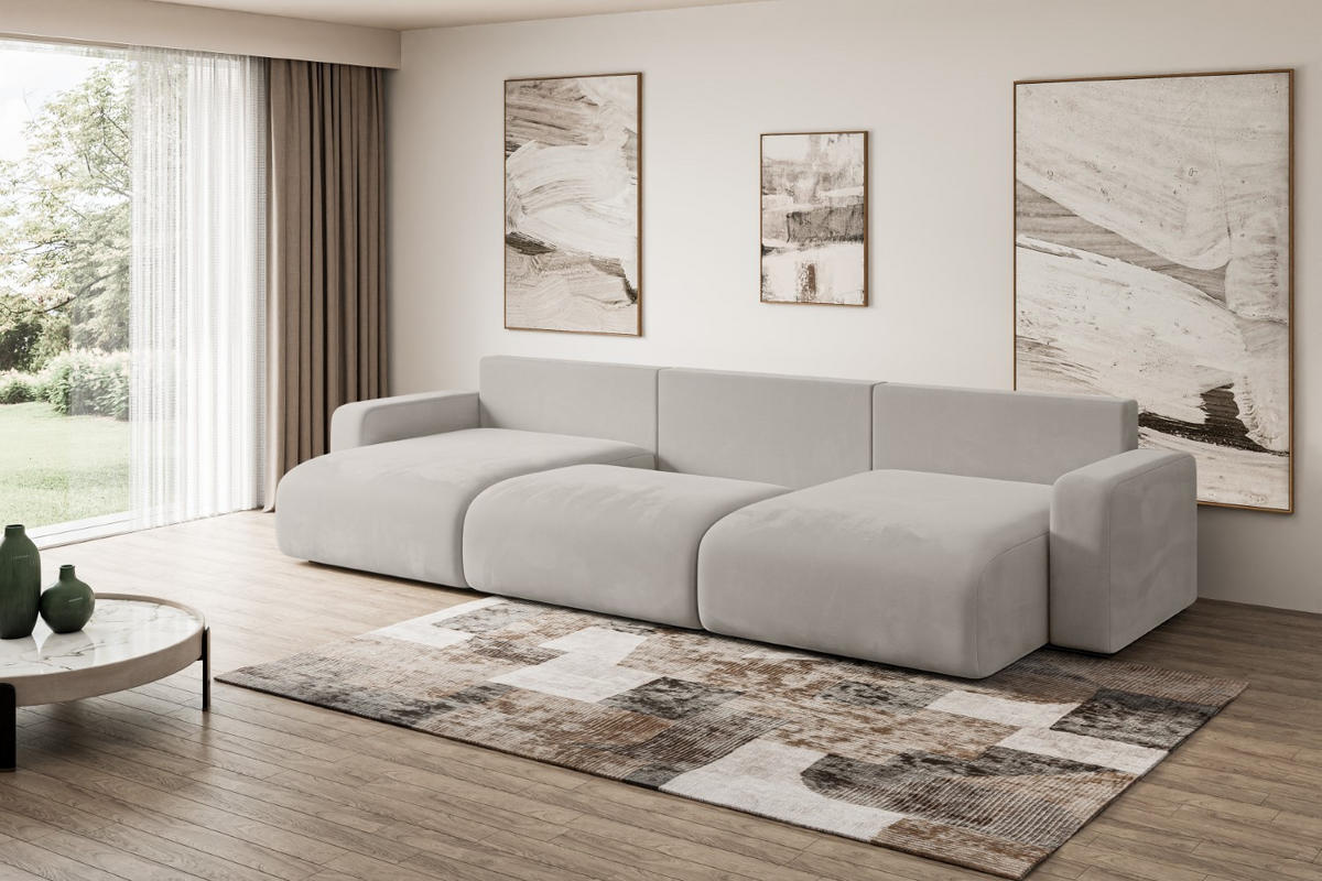 WOHNLANDSCHAFT mit Schlaffunktion und Bettkasten KLEEA-U - 347x143x83 cm Hellbraun Velours - Hellbraun/Schwarz, Holzwerkstoff/Kunststoff (347/83/143cm) - ALTDECOR
