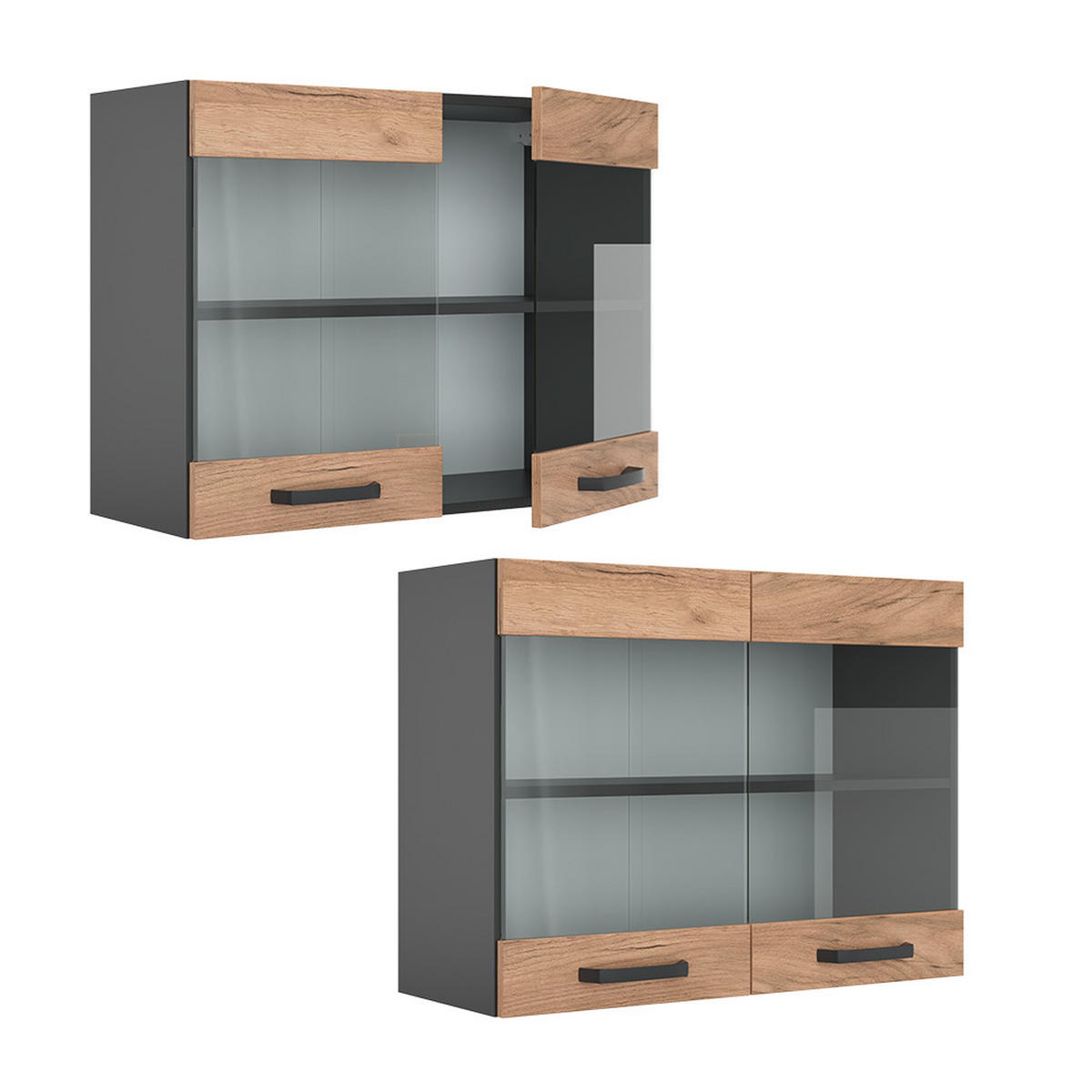 KÜCHENGLASSCHRANK R-Line Goldkraft Eiche 80 cm - Anthrazit/Eiche Wotan, Holzwerkstoff (80/60/31cm) - Vicco