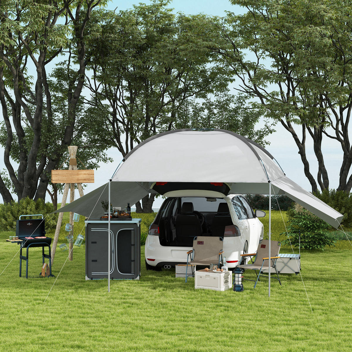 HOLZKOHLEGRILL DE-18267 mit Deckel, Thermometer & Seitenablage Schwarz - Schwarz, Metall (46.5/115/83cm) - ComfortXL