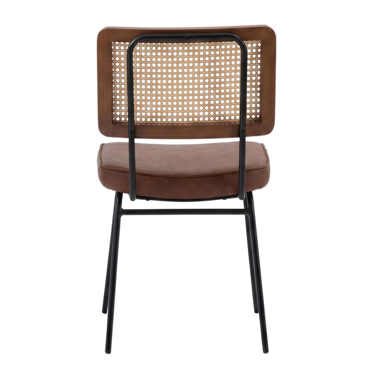 ESSZIMMERSTUHL 2er-Set Vintage PU-Leder Rattan-Optik Holz & Metallfüße - Braun, Leder (47/82/58cm) - Urban Meuble