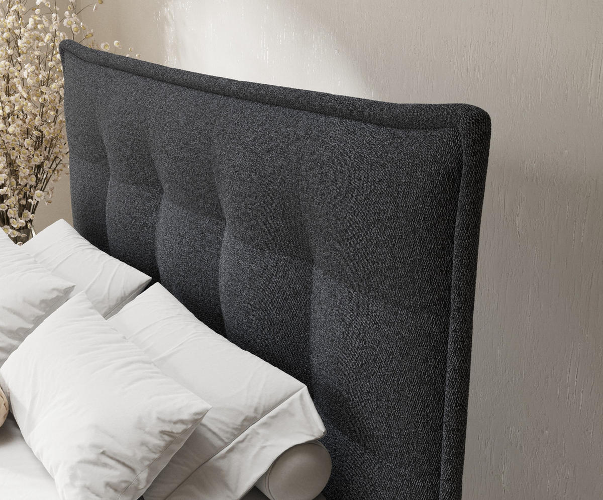 BOXSPRINGBETT Minori Schwarz 200/200 cm mit Latex-Topper - Silberfarben/Schwarz, Holz/Holzwerkstoff (200/200cm) - Maison de Reve