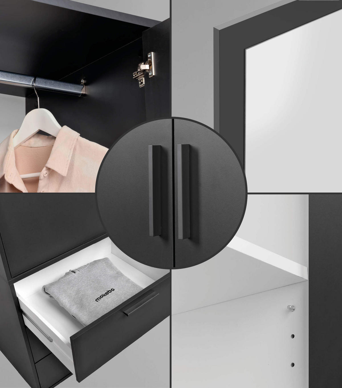 KLEIDERSCHRANK mit Spiegel Der Grenzenlose - Anthrazit, Holzwerkstoff (90/234/58cm) - Mokebo