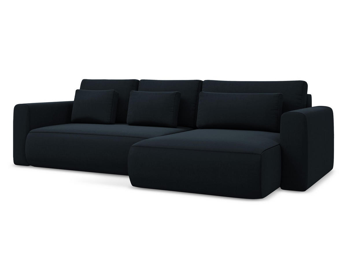 ECKSOFA mit Schlaffunktion Samt Stoff Blau - Blau/Schwarz, Kunststoff/Textil (278/149cm) - Makamii