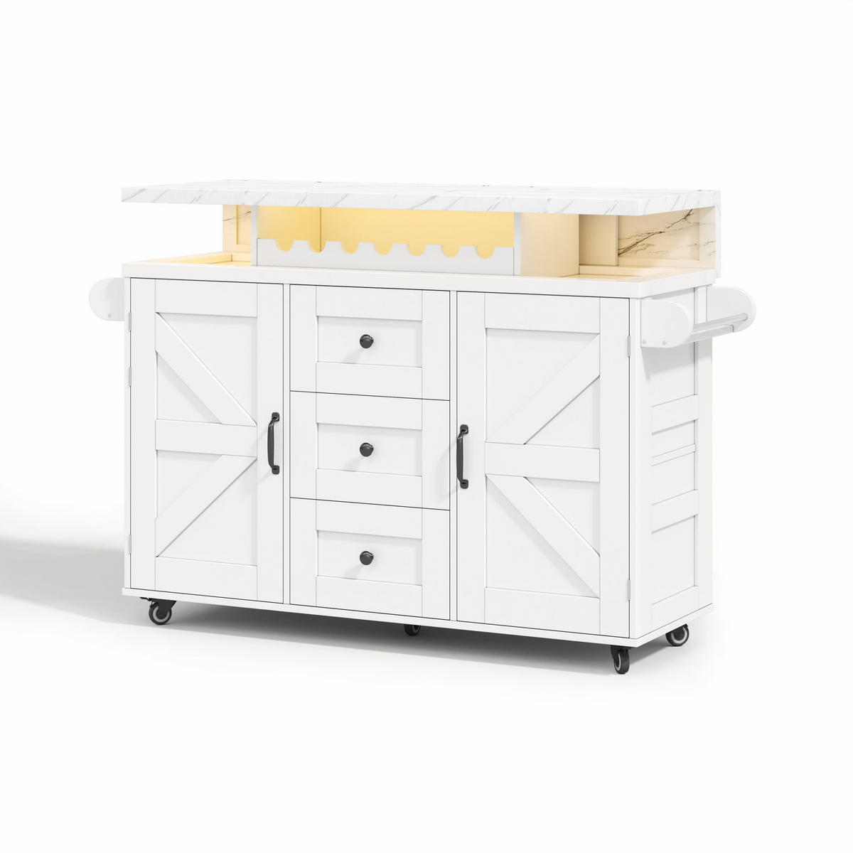 KÜCHENINSEL 138/60/93 cm weiß aus MDF mit klappbarer Platte - Weiß, Holzwerkstoff (138/93/60cm) - OKWISH