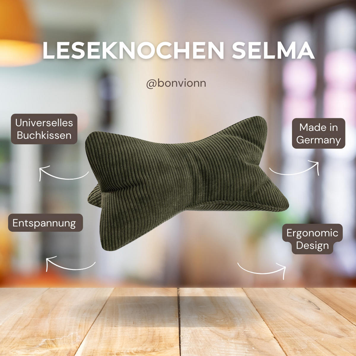 KISSEN Leseknochen Selma - Grün, Textil (22/42cm) - Bonvionn