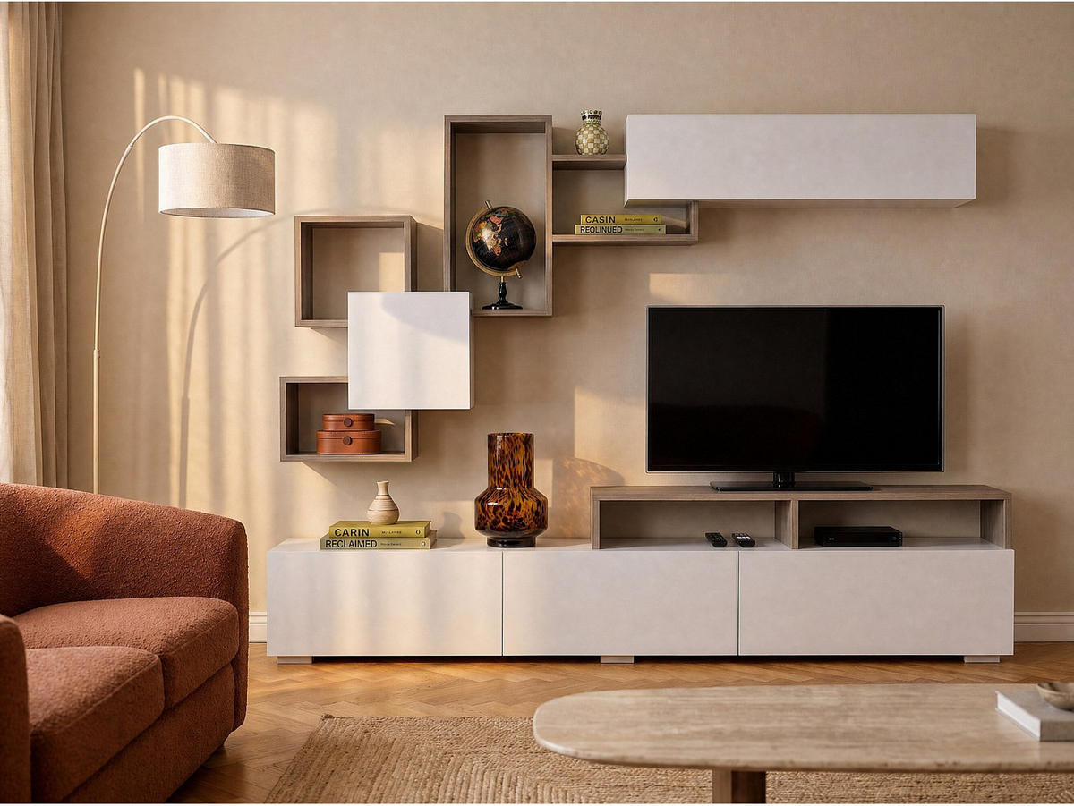 TV-WAND - 210 x 36.8 - holz - naturfarben hell, weiß Taloli - Weiß, Holz (210/46.8/36.8cm) - Vente-Unique