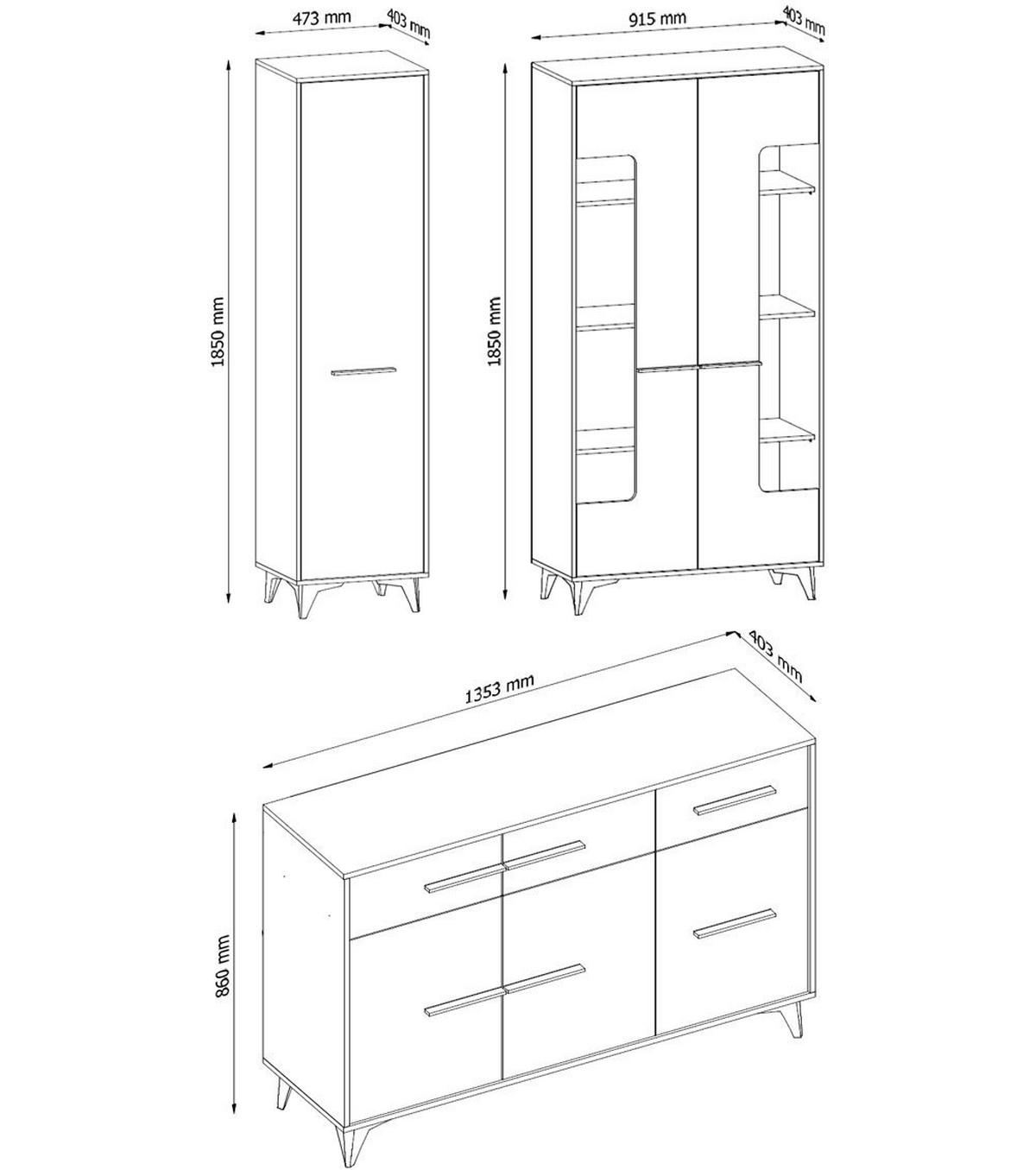 WOHNWAND 3-TEILG Frida Eiche Riviera / schwarz 274,1x40,3x185cm - Eichefarben/Schwarz, Holz/Holzwerkstoff (274/185/40cm) - Feldmann-Wohnen
