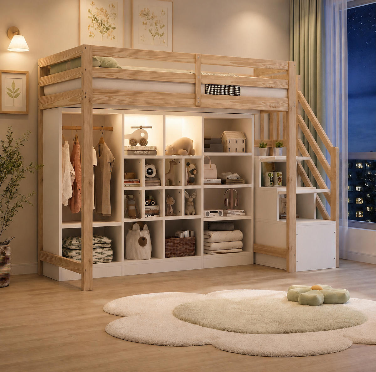 HOCHBETT 90/200 cm aus Holz mit Stauraum, LED-Beleuchtung, Holzfarbe - Naturfarben, Holz (90/200cm) - OKMYHOME
