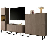 WOHNWAND in Nussbaum 3-teilig 353 cm, Komplett-Set mit Push-to-Open - Nussbaumfarben/Schwarz, Holzwerkstoff/Metall (353/200/40cm) - Furn.Design