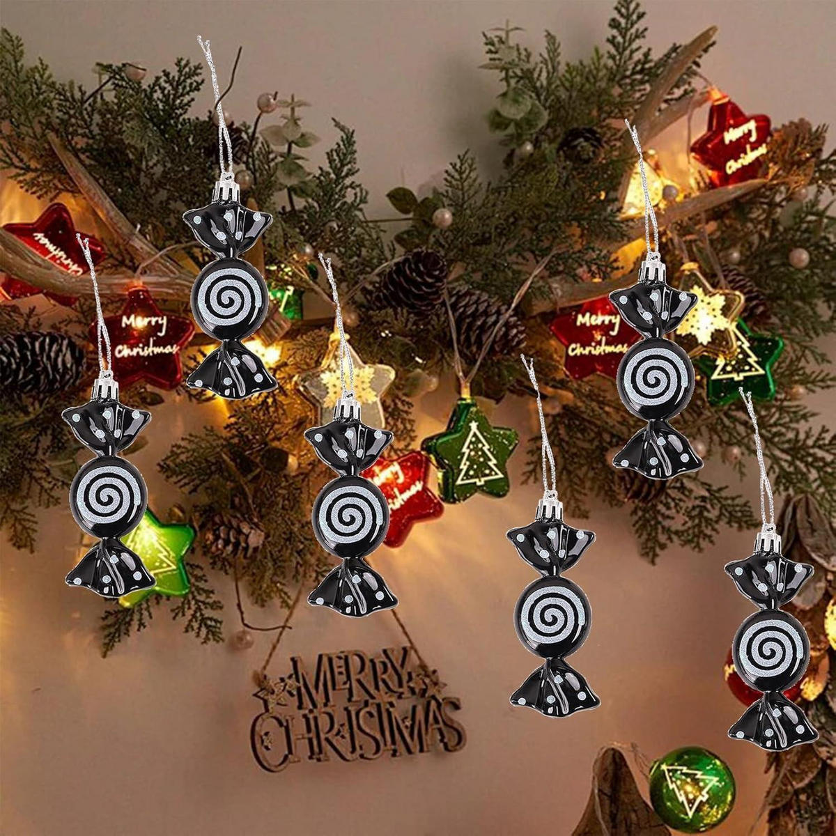 WEIHNACHTSBAUMSCHMUCK Zuckerstange 12-teiliges Set 8 cm - Schwarz, Kunststoff (3/3/9cm)