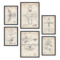 POSTER Set Mit 6 Plakaten Mit Flugzeug Patenten Im Vintage Stil A3 & A4 Schwarzer Rahmen - Schwarz, Papier (29/3cm) - Nacnic