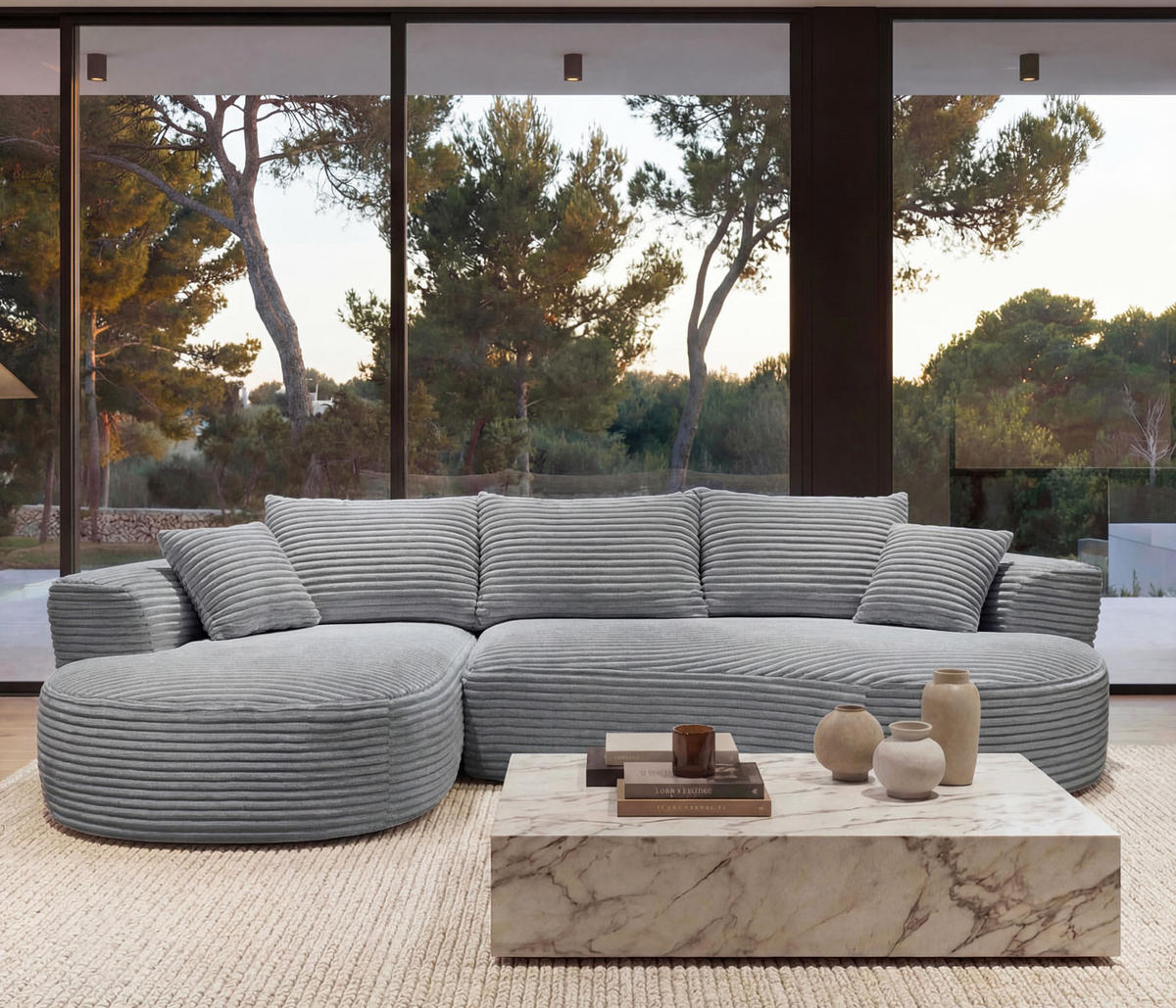 SOFA-GARNITUR Hellgrau - Hellgrau, Textil (296/61/159cm) - MCW