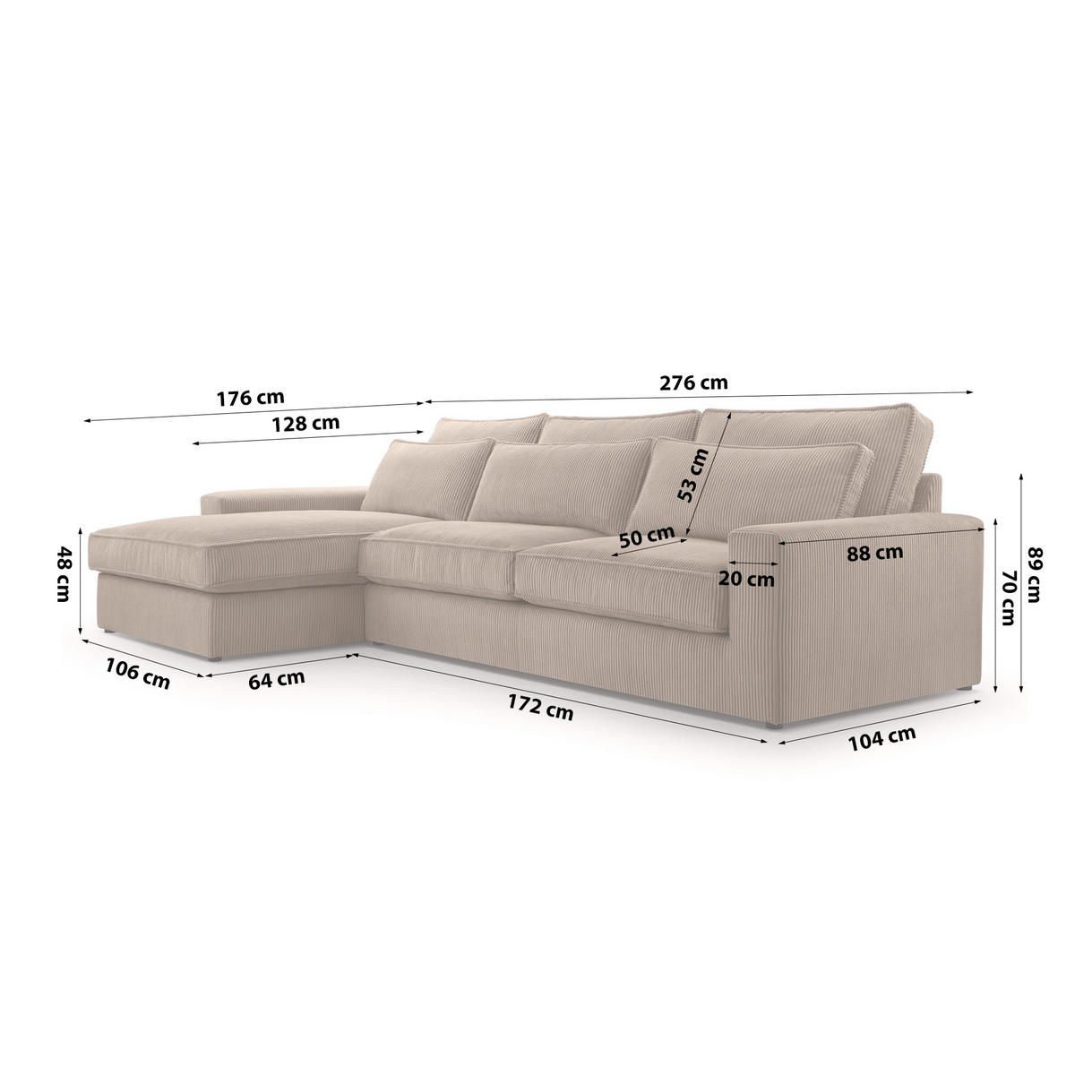 ECKSOFA 4 Sitzer Medan Mini, Braun - Braun, Textil (276/176cm) - Fedve